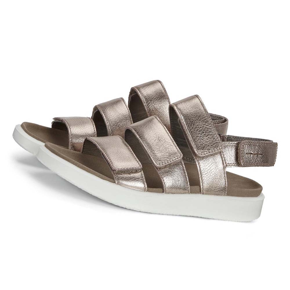 Women's Ecco Flowt Flat Sandals Silver | USA 179HAP